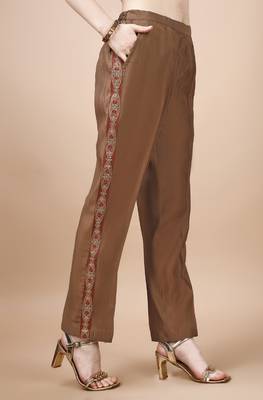  brown viscose blend floral embroidered festive & party co-ord set 4