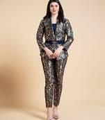  navy blue jacquard ethnic motifs brocade woven design festive & party co-ord set