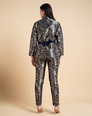  navy blue jacquard ethnic motifs brocade woven design festive & party co-ord set 2