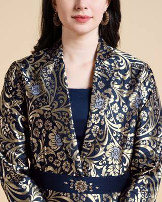  navy blue jacquard ethnic motifs brocade woven design festive & party co-ord set 3