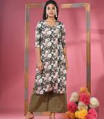 Black crepe floral printed angrakha kurta with palazzo set