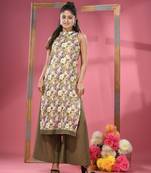 Yellow georgette floral printed kurta & palazzo set