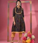 Black crepe printed kurta & straight pant set