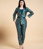  teal jacquard paisley brocade woven design festive & party co-ord set