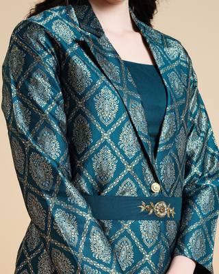  teal jacquard paisley brocade woven design festive & party co-ord set 3