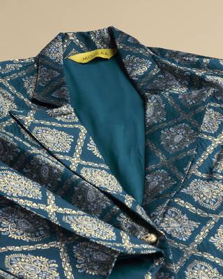  teal jacquard paisley brocade woven design festive & party co-ord set 4