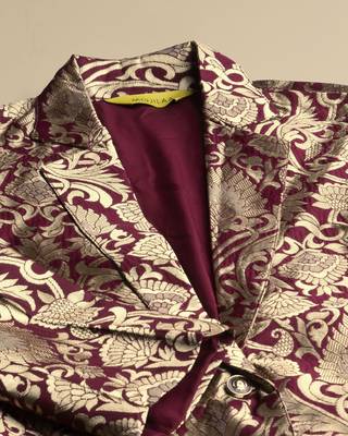  maroon jacquard ethnic motifs brocade woven design festive & party co-ord set 4