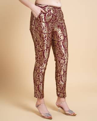 maroon jacquard ethnic motifs brocade woven design festive & party co-ord set 5