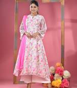 White georgette floral printed suit set with dupatta