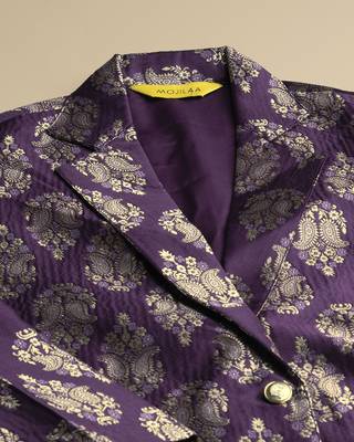  wine jacquard paisley brocade woven design festive & party co-ord set 4