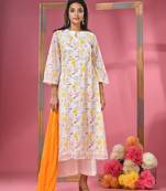 White georgette floral printed suit set with dupatta