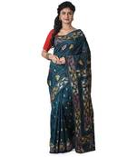 Aishani Collection Hand Embroidery Kantha Stitch Silk Handloom Saree with bp (Moss Green)