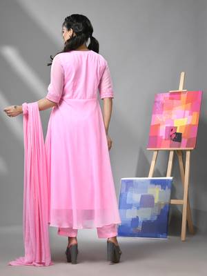 Baby pink georgette gathered suit set with dupatta 3