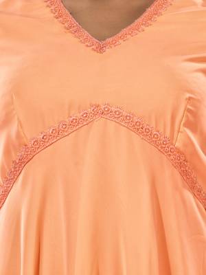Peach georgette gathered suit set with dupatta 4