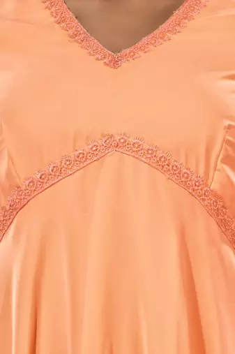 Peach georgette gathered suit set with dupatta