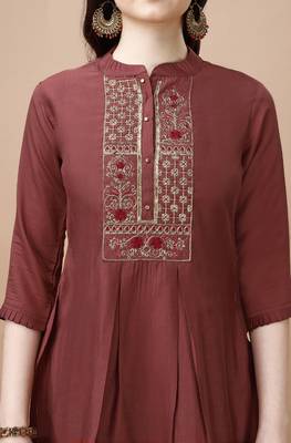  rust viscose blend floral embroidered festive & party co-ord set 5