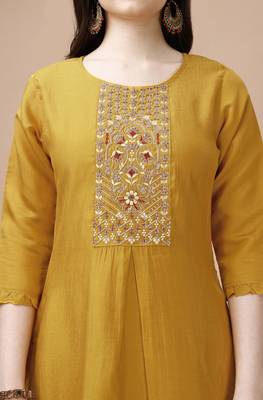  mustard viscose blend floral embroidered festive & party co-ord set 5