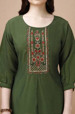  olive green viscose blend floral embroidered festive & party co-ord set 5