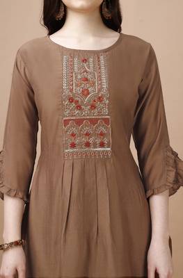  brown viscose blend floral embroidered festive & party co-ord set 5