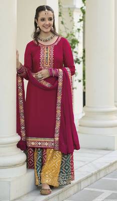 Rani pink faux georgette with embroidery work full stiched  suit set 1
