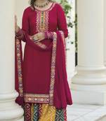 Rani pink faux georgette with embroidery work full stiched  suit set
