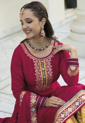 Rani pink faux georgette with embroidery work full stiched  suit set 2