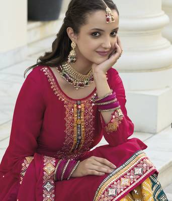 Rani pink faux georgette with embroidery work full stiched  suit set 3