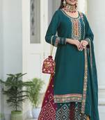 Gold  faux georgette with embroidery work full stiched  suit set