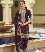 Purple  silk with embroidery work full stiched  suit set