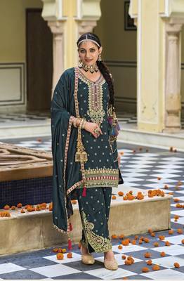 Black silk with embroidery work full stiched  suit set 1