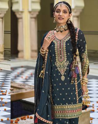 Black silk with embroidery work full stiched  suit set 2