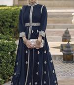 Navy blue  faux georgette with embroidery work full stiched  suit set