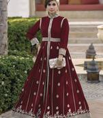 Maroon faux georgette with embroidery work full stiched  suit set