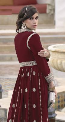 Maroon faux georgette with embroidery work full stiched  suit set 2