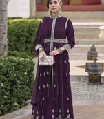 Purple faux georgette with embroidery work full stiched  suit set