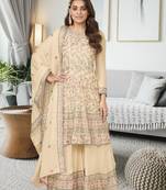 Cream faux georgette with embroidery work full stiched  suit set