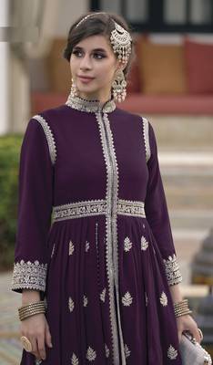 Purple faux georgette with embroidery work full stiched  suit set 2