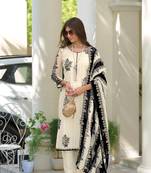 White pure cotton with embroidery work full stitch fancy suit set