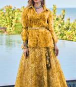 Yellow soft organza with embroidery work full stitch fancy shirt & skirt