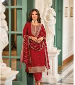 Red pure silk with mirror work full stitch fancy jump suit