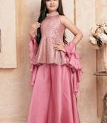 Girls embroidered kurta palazzos & dupatta set