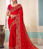 Women'S Red Resham Embroidered Georgette Saree With Blouse Piece By Manu Fashion Era