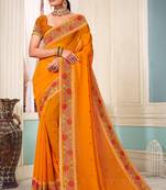 Women'S Mustard Resham Embroidered Georgette Saree With Blouse Piece By Manu Fashion Era