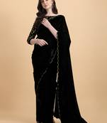 Embroidered Bollywood Black Velvet Saree