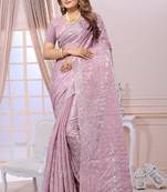 Lavender resham zarkan embroidery satin silk saree