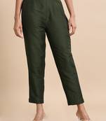 Hassu's women mehndi cotton solid regular fit ankle length pants