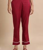 Hassu's women maroon cotton solid regular fit ankle length pants