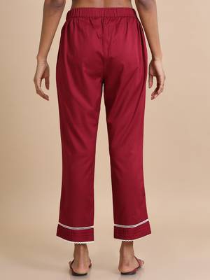 Hassu's women maroon cotton solid regular fit ankle length pants 4
