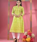 Parrot green cotton angrakha-style kurta