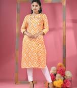 Yellow & white printed cotton kurta